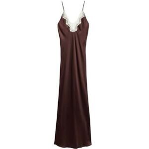 Zara LACE SLIP DRESS ZW COLLECTION Sz M Brown slip dress wedding guest